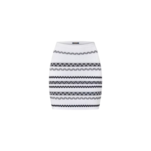 (W) Louis Vuitton Scallop Stripe Knit Skirt Milky White