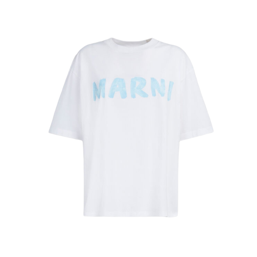 (W) Marni Logo Organic Cotton T-Shirt Lily White