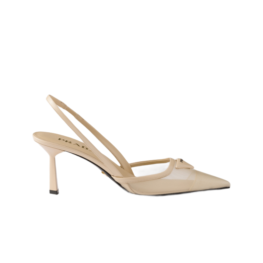 (W) Prada Mesh Fabric Slingback Pumps Travertine Stone