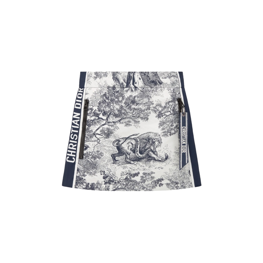 227P53A2826-X0861 (W) Dior Dioriviera Skort Technical Taffeta Jacquard with Toile de Jouy Sauvage Motif White Blue