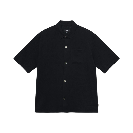 Stussy Boxy Flat Hem Crinkled Shirt Black