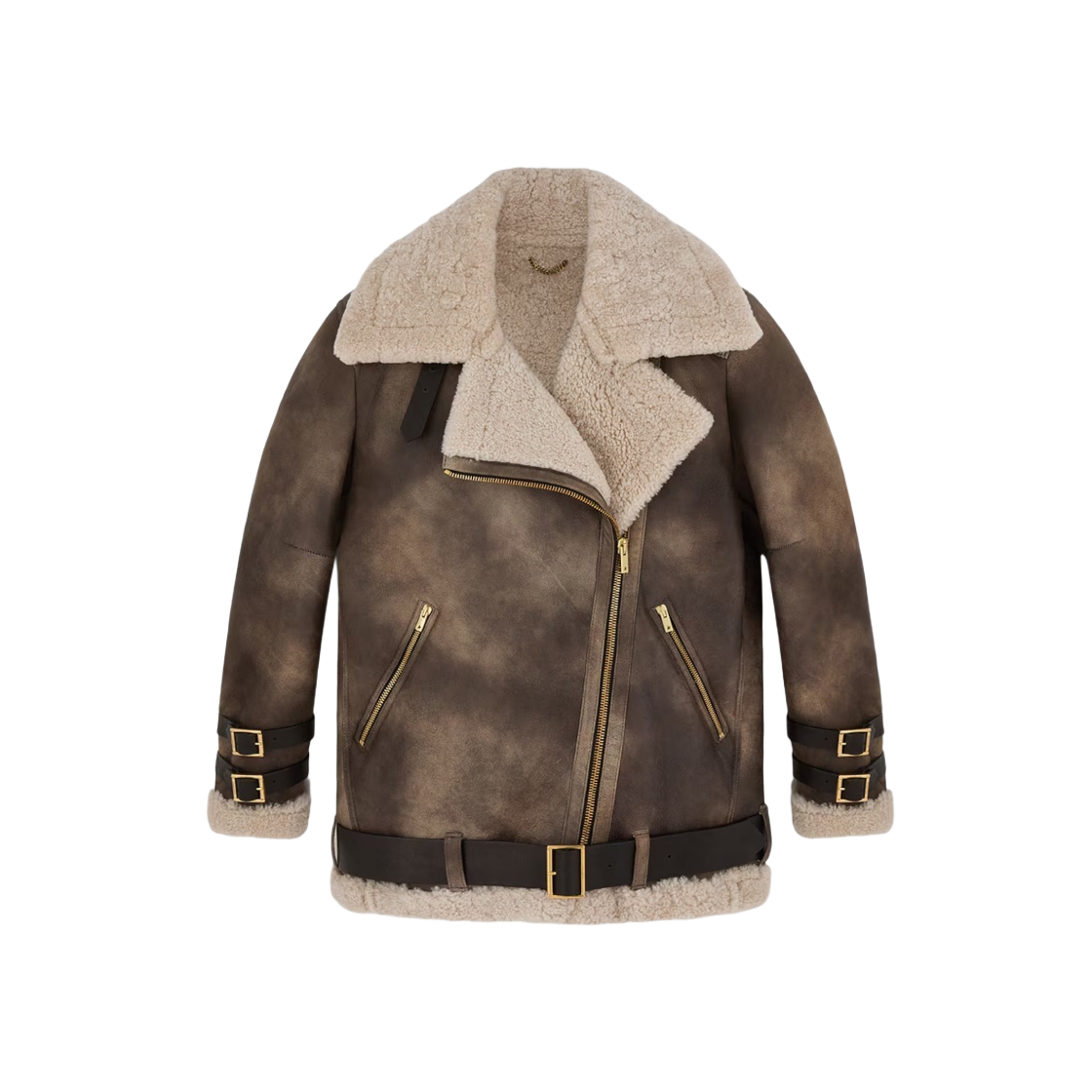 GWP00677-P000554-60100 (W) Golden Goose Leather Jacket with Shearling Collar Cream - 대표 이미지 #1