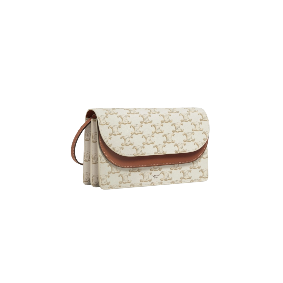 10D852CG9-01TA Celine Wallet on Strap in Triomphe Canvas and Smooth Lambskin White Tan - #2