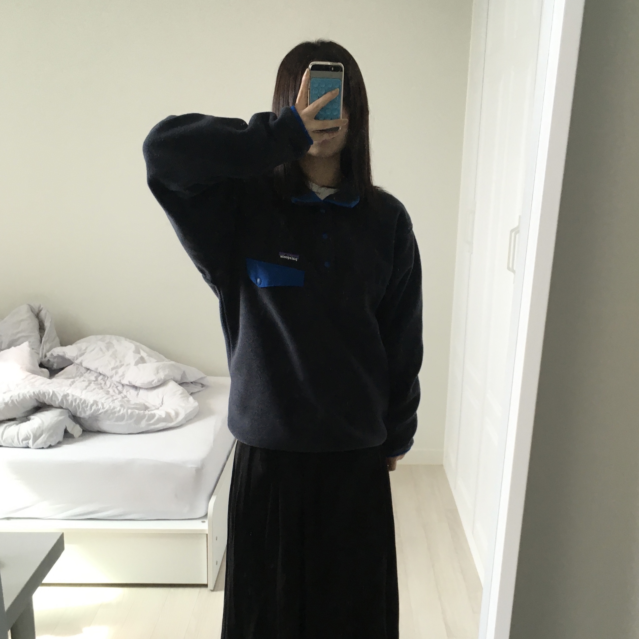 Patagonia Synchilla Snap-T Fleece Pullover Pitch Blue 착용 스타일
