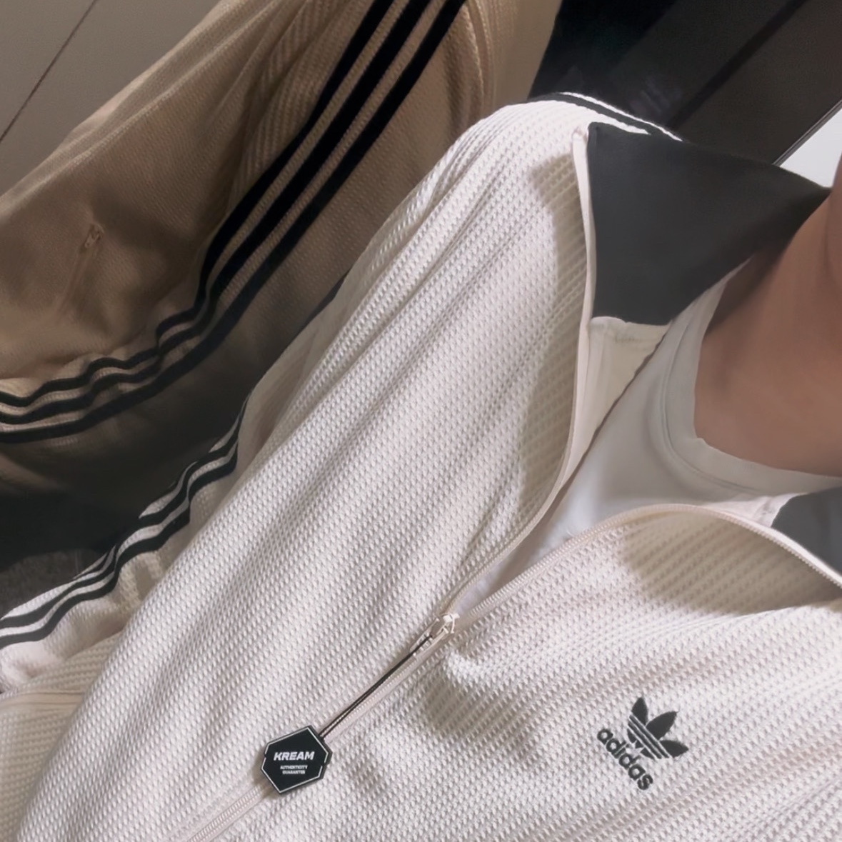 Adidas Waffle Beckenbauer Track Top Wonder White - KR Sizing 착용 스타일 - 1