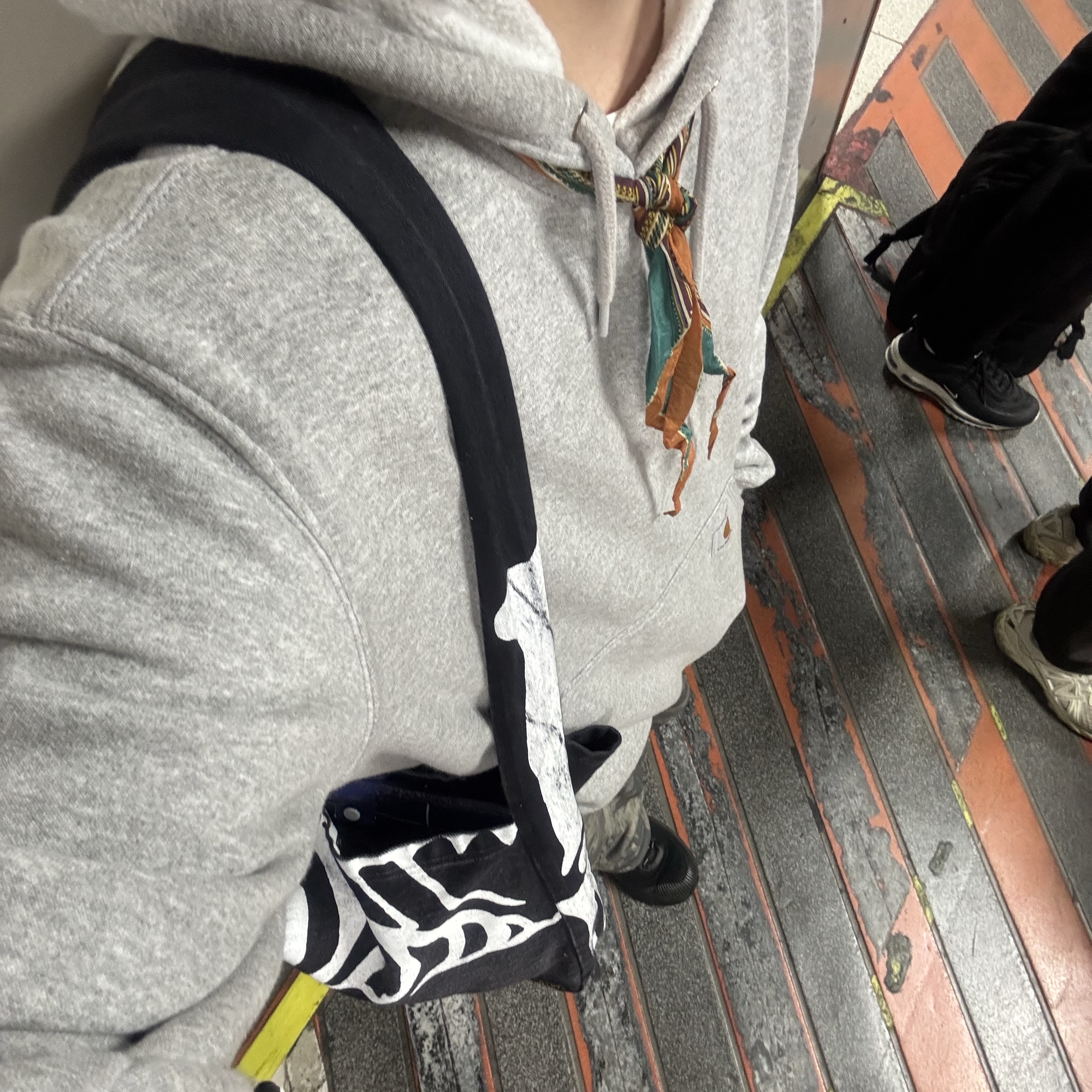 Kapital 14 oz. Denim Bone Print Book Bag Black 착용 스타일