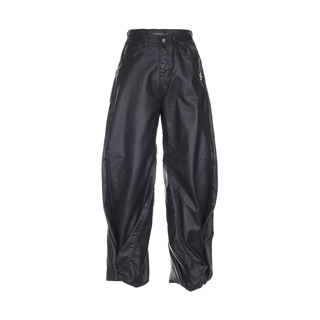 써저리 더블 폴딩 오버 와이드 배기 진 코팅드 블랙(Surgery Double Folding Over Wide Baggy Jeans Coated Black)