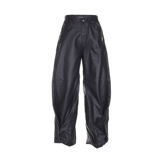 SG25SS11 Surgery Double Folding Over Wide Baggy Jeans Coated Black