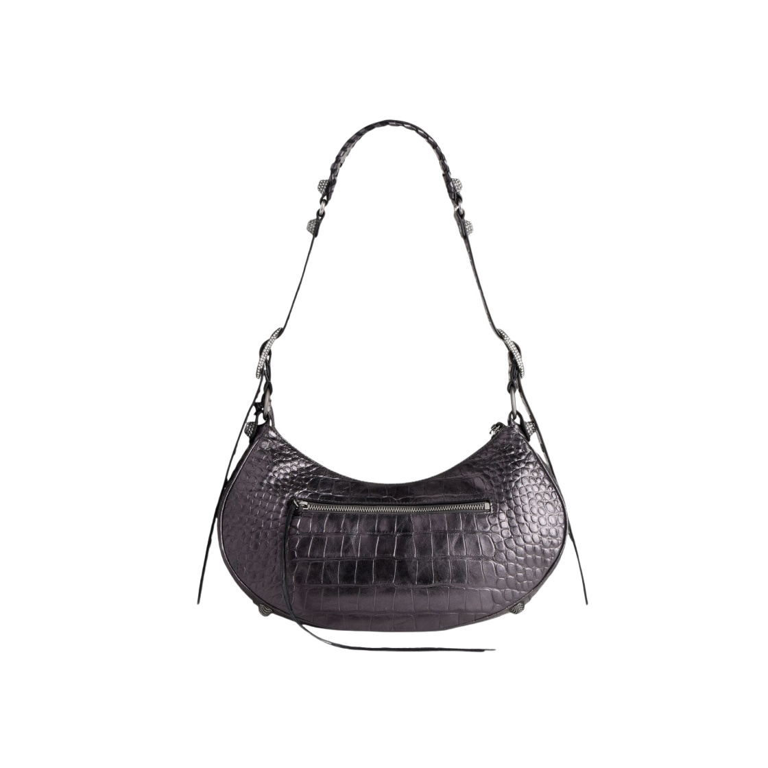 발렌시아가 르 카골 스몰 숄더백 메탈라이즈드 크로커다일 엠보스 라인스톤 그레이(Balenciaga Le Cagole Small Shoulder Bag Metallized Crocodile Embossed with Rhinestones Grey) - 3