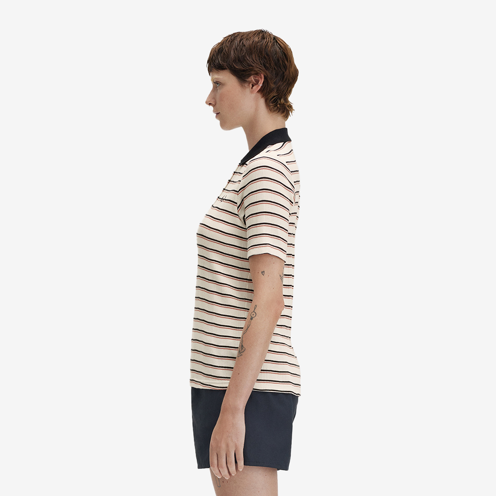 프레드페리 우먼스 스트라이프 립 폴로 셔츠 실키피치(Fred Perry Womens Striped Ribbed Polo Shirt Silky Peach) - 3