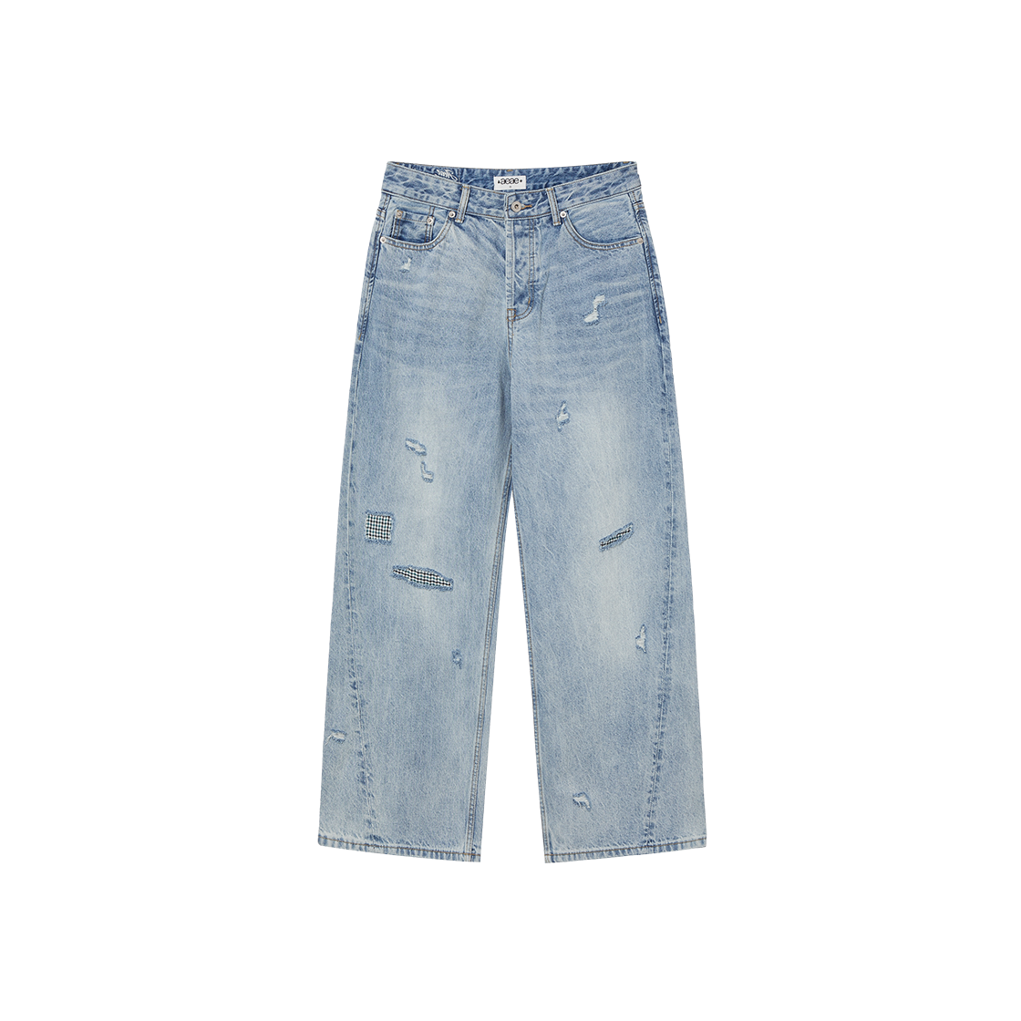 에이이에이이 체크 패치워크 데님 팬츠 라이트 블루(AEAE Check Patchwork Denim Pants Light Blue)