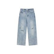 AEAE Check Patchwork Denim Pants Light Blue