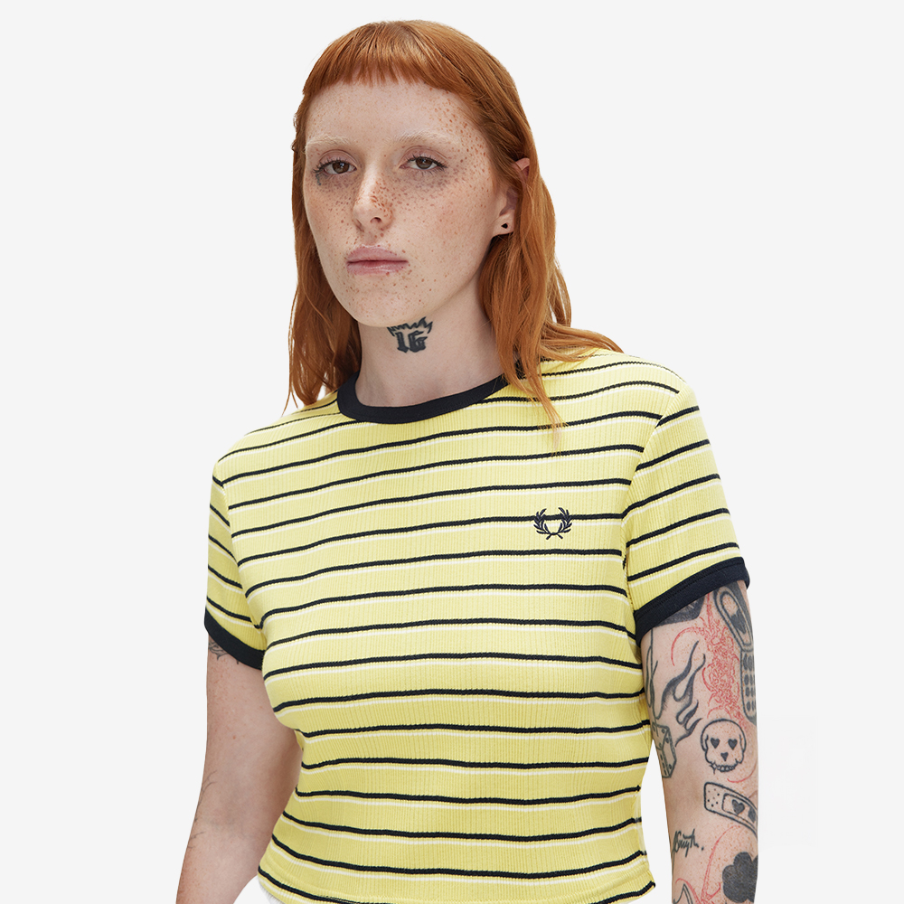 프레드페리 우먼스 스트라이프 립 티셔츠 챔피언스골드(Fred Perry Womens Striped Ribbed T-Shirt Champion'S Gold) - 4