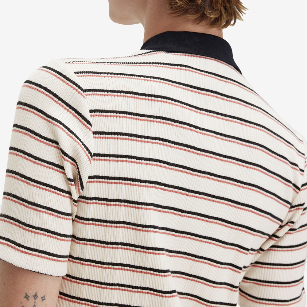 프레드페리 우먼스 스트라이프 립 폴로 셔츠 실키피치(Fred Perry Womens Striped Ribbed Polo Shirt Silky Peach) - 5