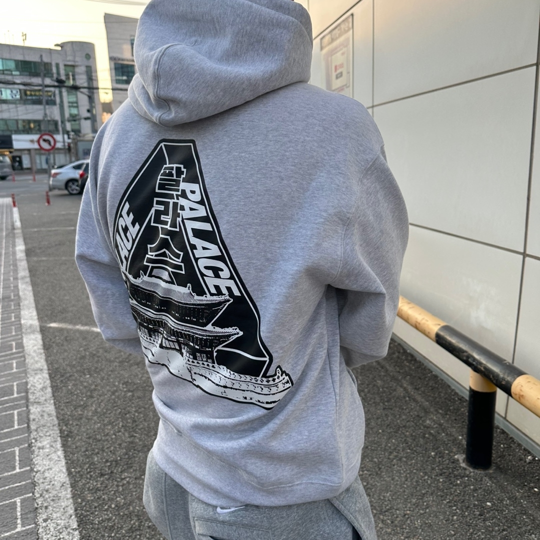 Palace Seoul 2 Seoul Hoodie Grey Marl - 25SS 착용 스타일