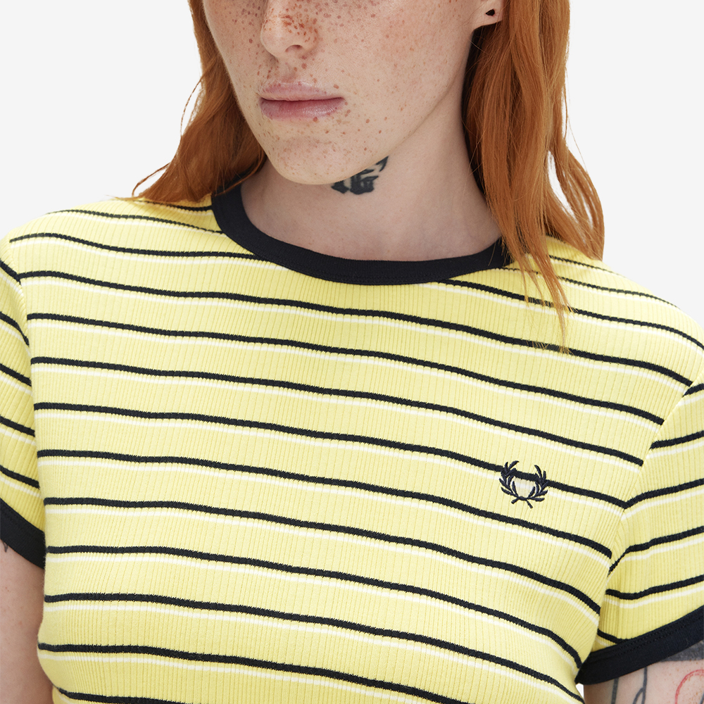 프레드페리 우먼스 스트라이프 립 티셔츠 챔피언스골드(Fred Perry Womens Striped Ribbed T-Shirt Champion'S Gold) - 5