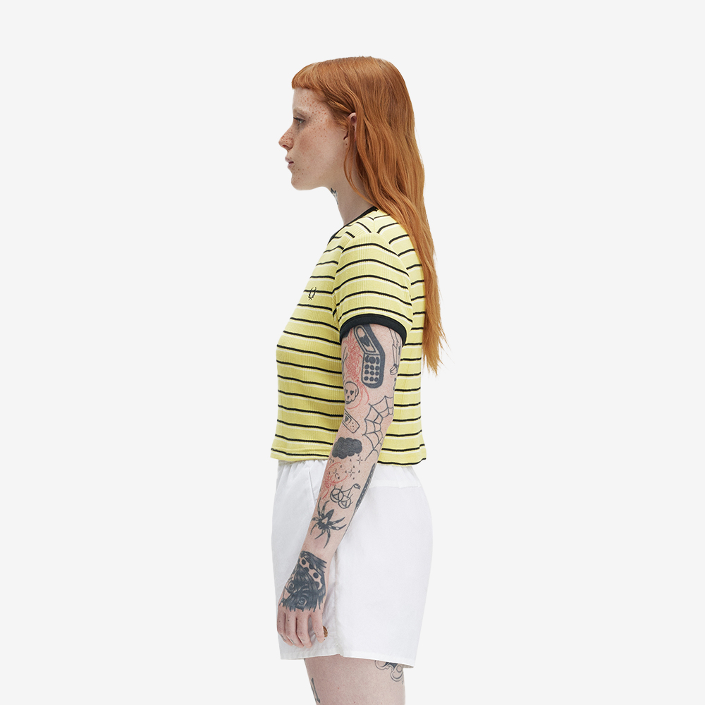 프레드페리 우먼스 스트라이프 립 티셔츠 챔피언스골드(Fred Perry Womens Striped Ribbed T-Shirt Champion'S Gold) - 3