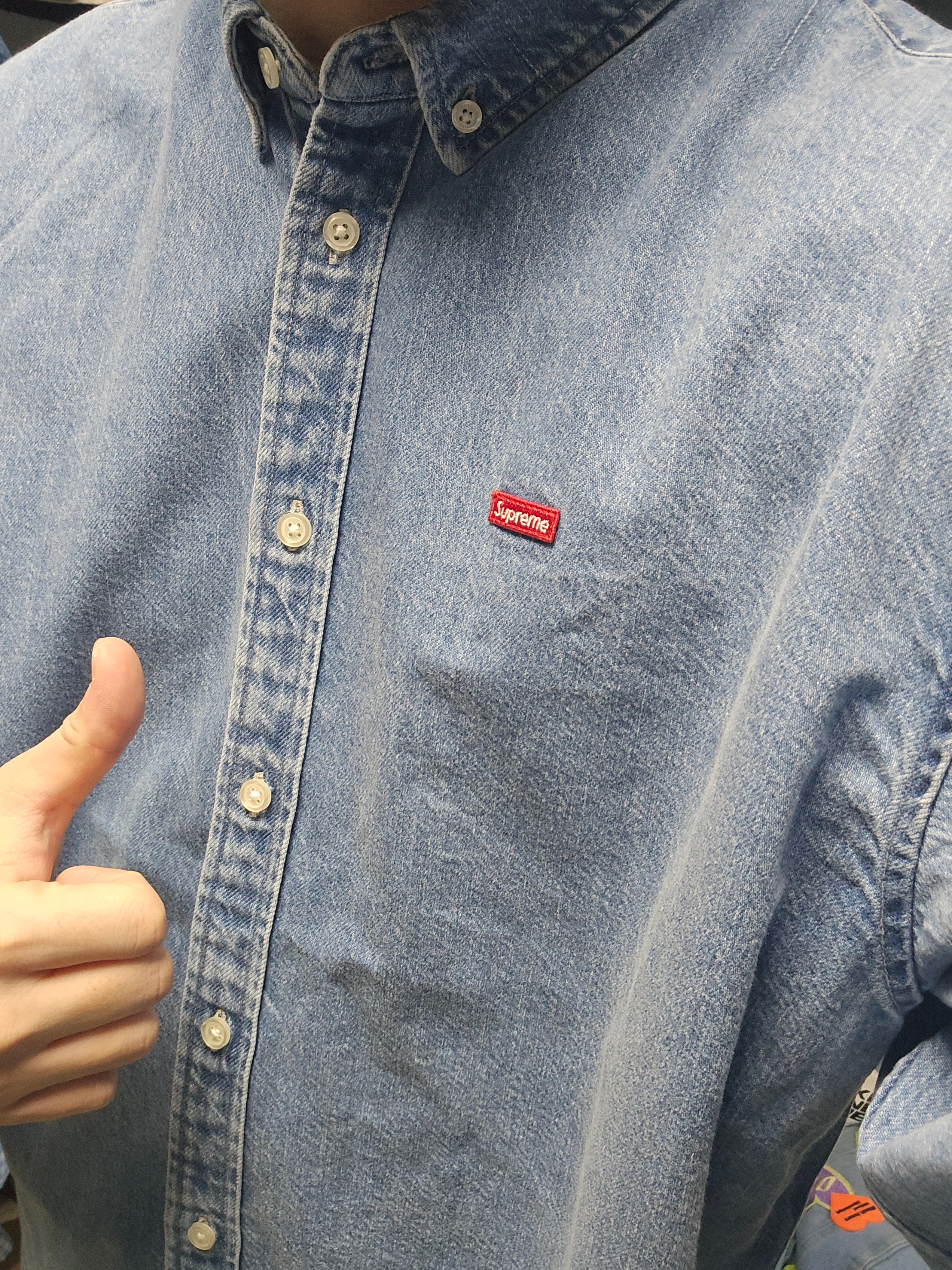 Supreme Small Box Denim Shirt Washed Indigo - 25SS 착용 스타일