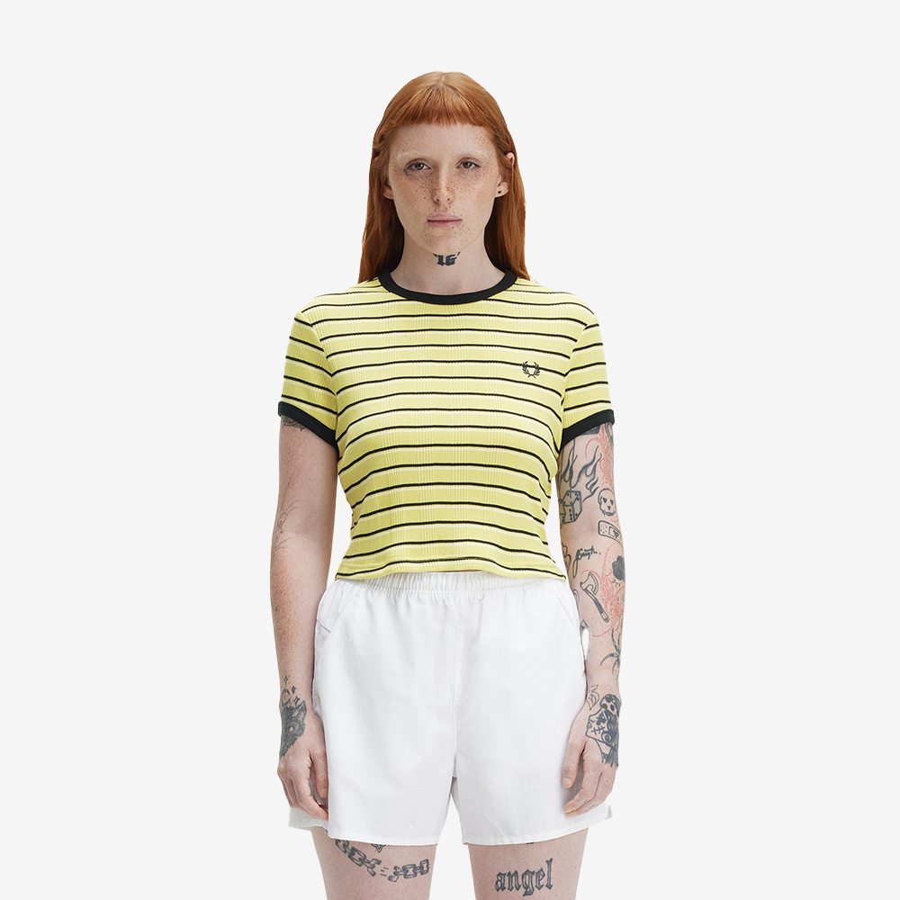 프레드페리 우먼스 스트라이프 립 티셔츠 챔피언스골드(Fred Perry Womens Striped Ribbed T-Shirt Champion'S Gold) - 2