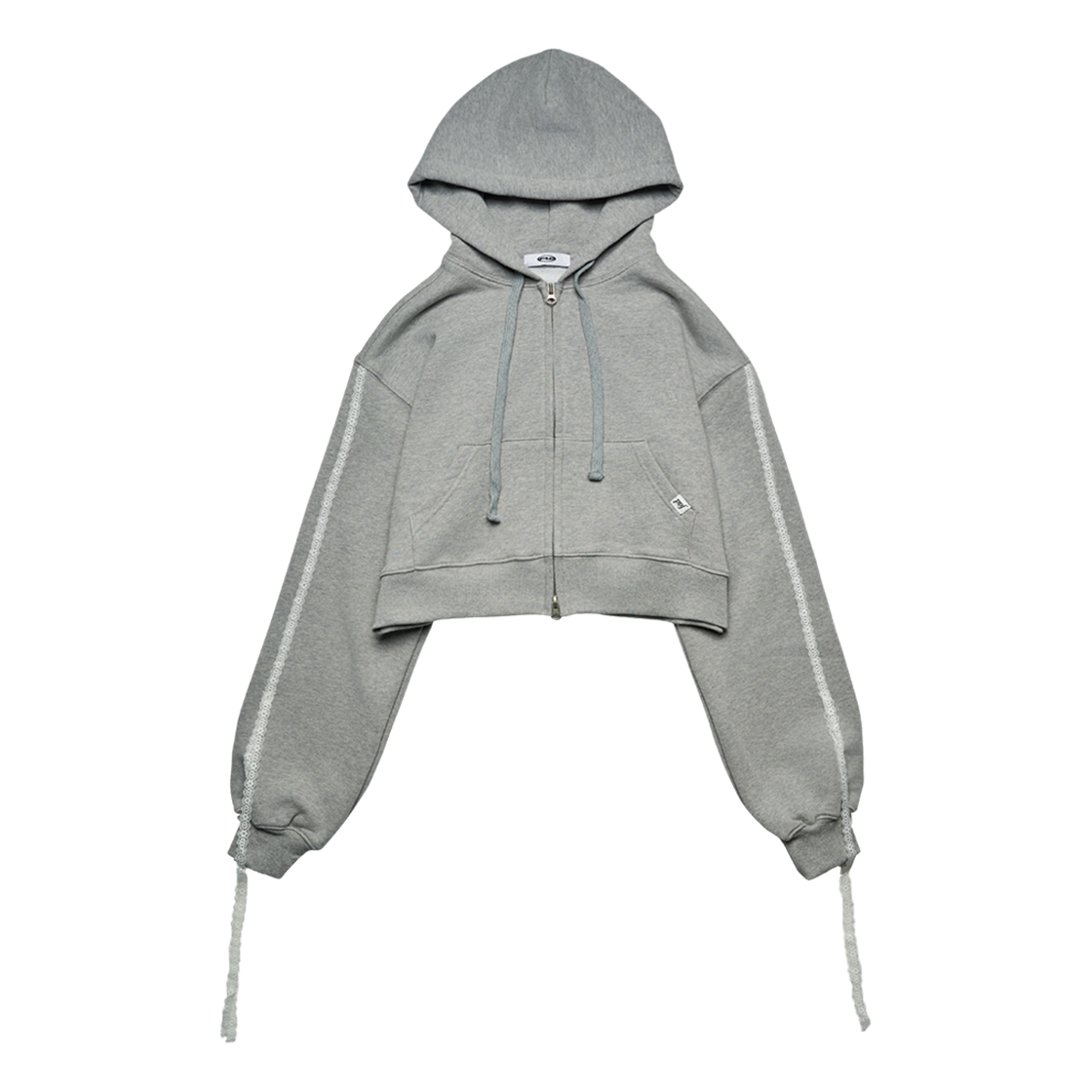 S42769 FAD Lace Crop Hoodie Zip-Up Melange