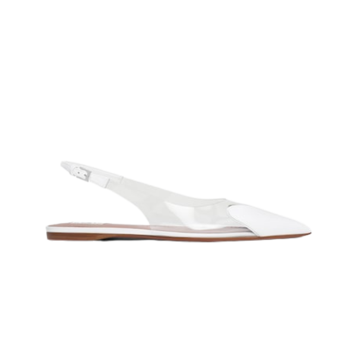 (W) 알라이아 페이턴트 카프스킨 르 쾨르 슬링백 플랫 화이트((W) Alaia Le Cœur Slingback Flats in Patent Calfskin White)
