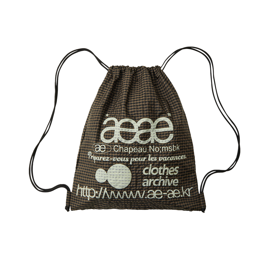 에이이에이이 웹 로고 체크 짐 색 브라운(AEAE Web Logo Check Gym Sack Brown)