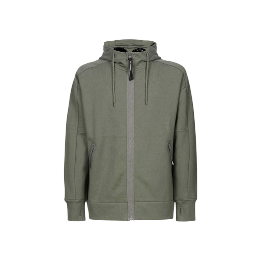 C.P. Company Diagonal Raised Fleece Goggle Hoodie Thyme Green - 22FW
