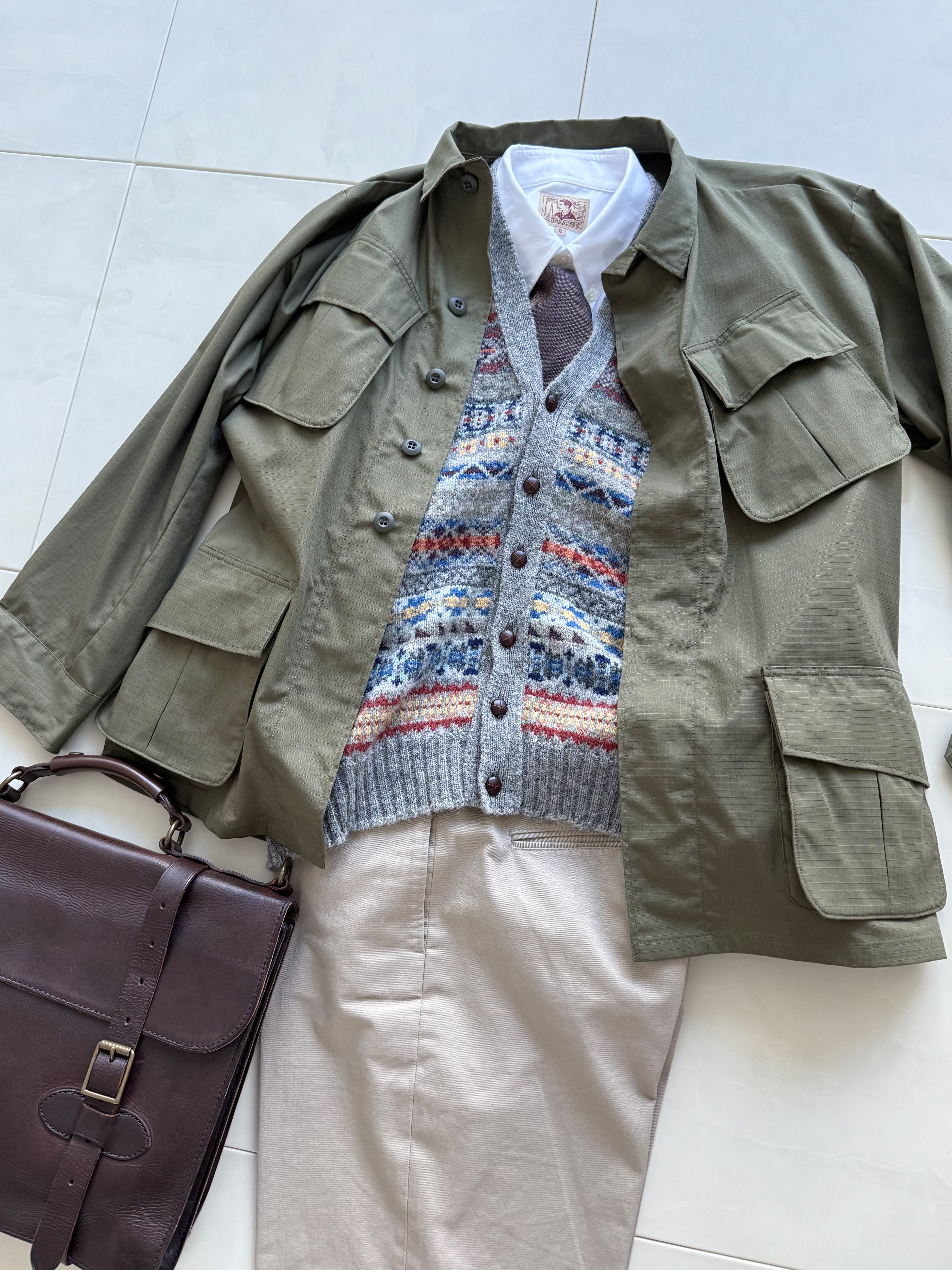 Ciota Jungle Fatigue Jacket Dark Olive - 25SS, Paraboot Malo Lisse America 착용 스타일 - 7