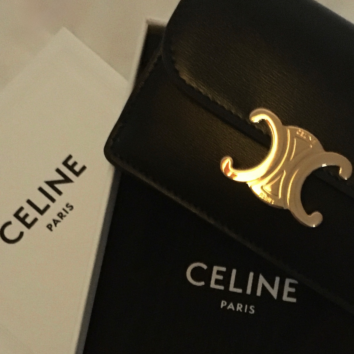 Celine Card Holder with Flap in Shiny Calfskin Black 착용 스타일