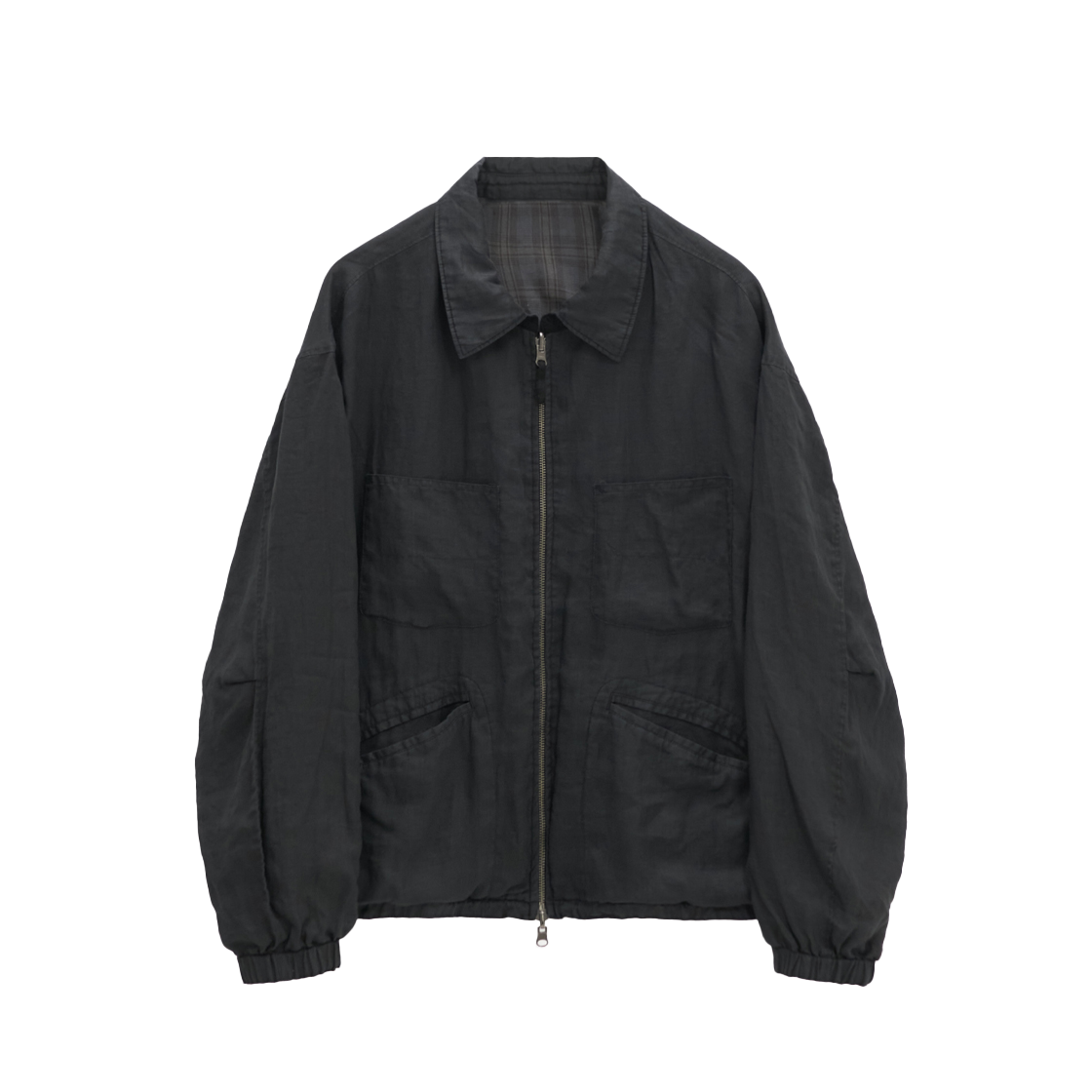 PL5PJU7801B0 Polyteru Reversible Blouson Ramie & Check Black + Black - #3