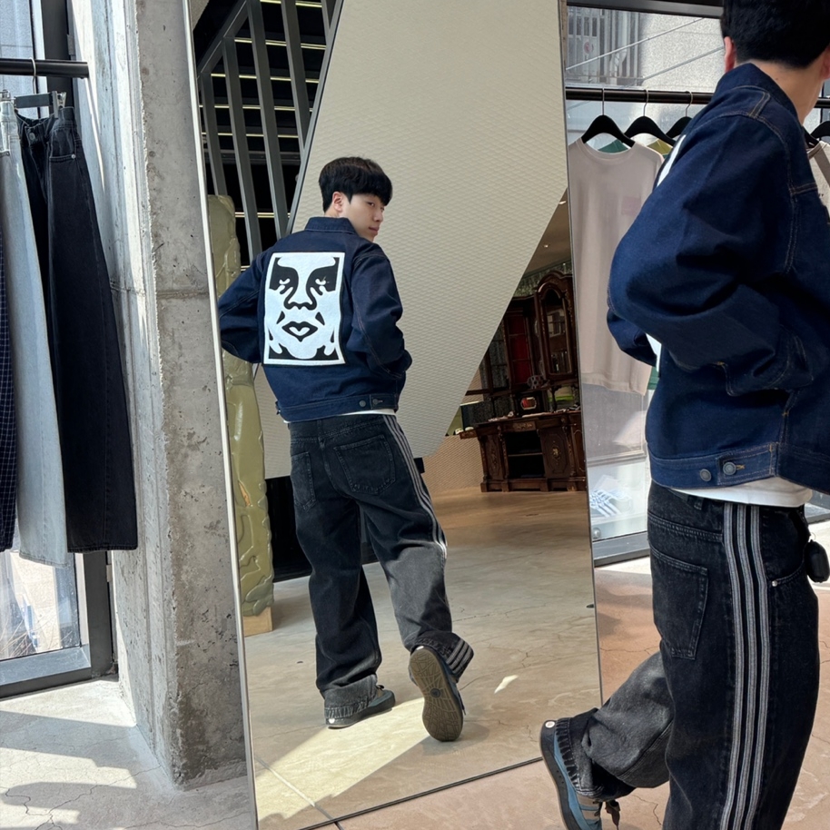 Adidas Adicolor Denim Firebird Pants True Black Denim - KR Sizing 착용 스타일 - 2