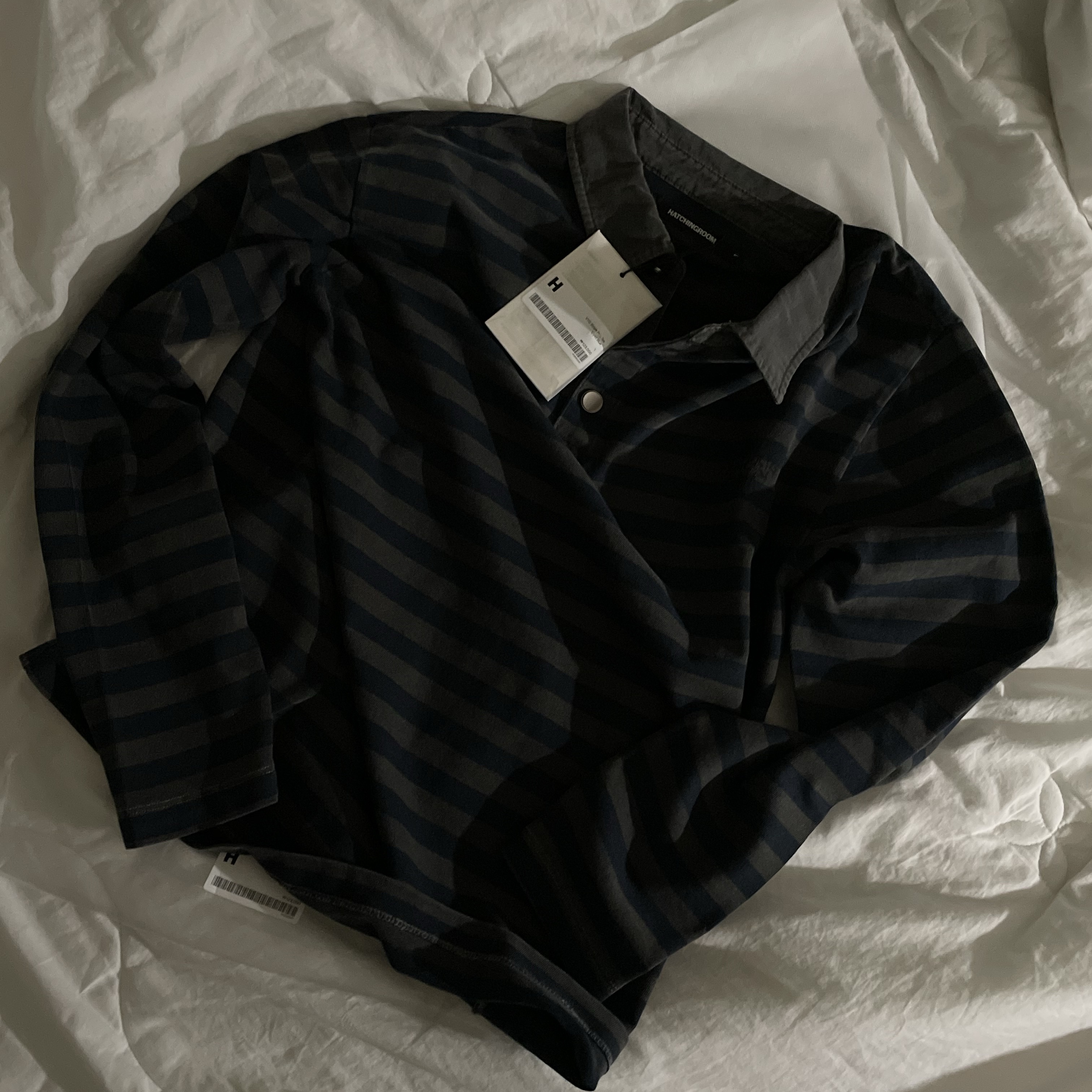 Hatchingroom VTG Stripe Polo T-Shirt Dyed Blue 착용 스타일 - 2
