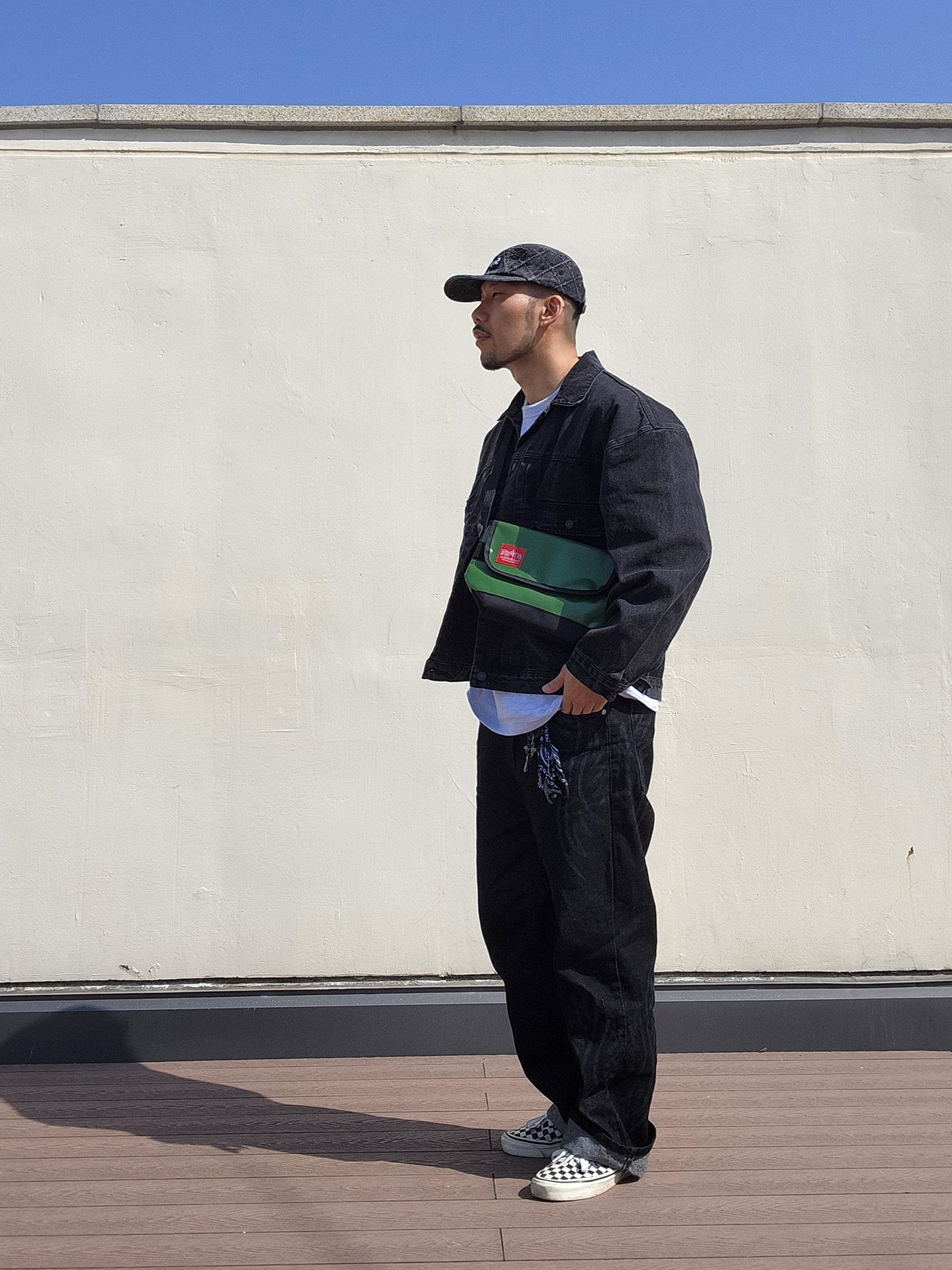 Supreme Punched Denim Camp Cap Black - 23FW 착용 스타일 - 3