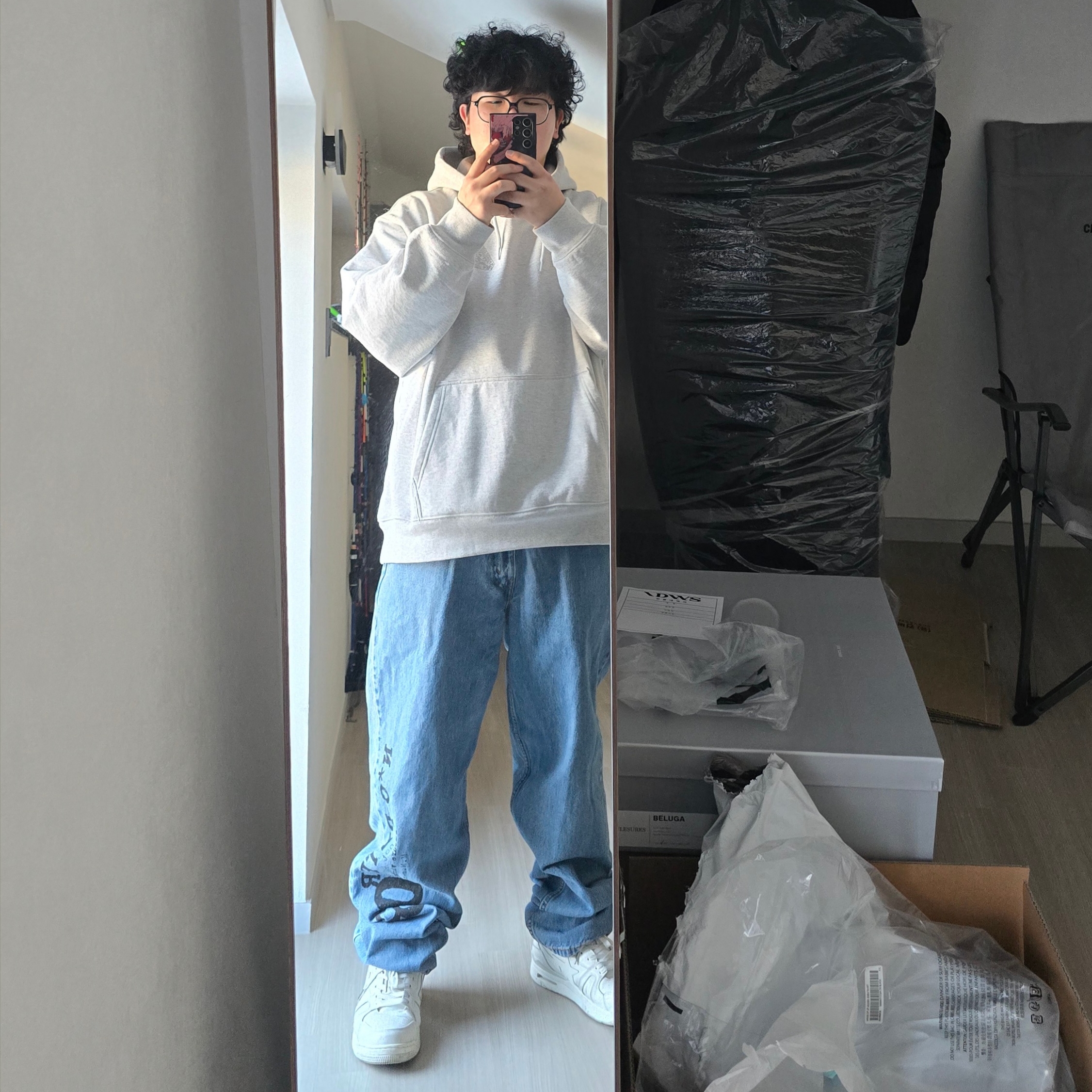 Palace Zodiac Tri-Ferg Hood Grey Marl - 25SS, BAPE Sta #3 White 착용 스타일 - 1