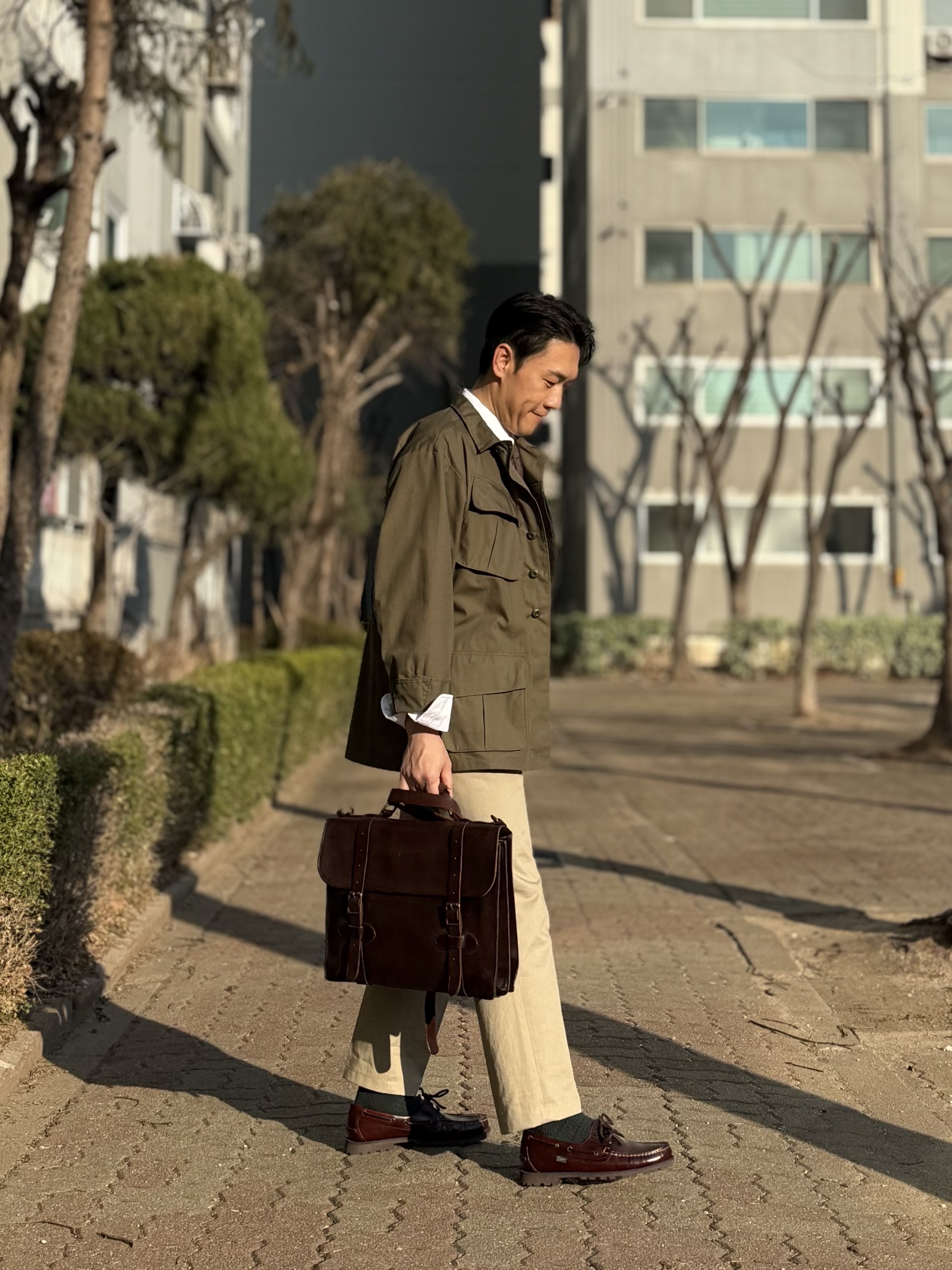 Ciota Jungle Fatigue Jacket Dark Olive - 25SS, Paraboot Malo Lisse America 착용 스타일 - 4