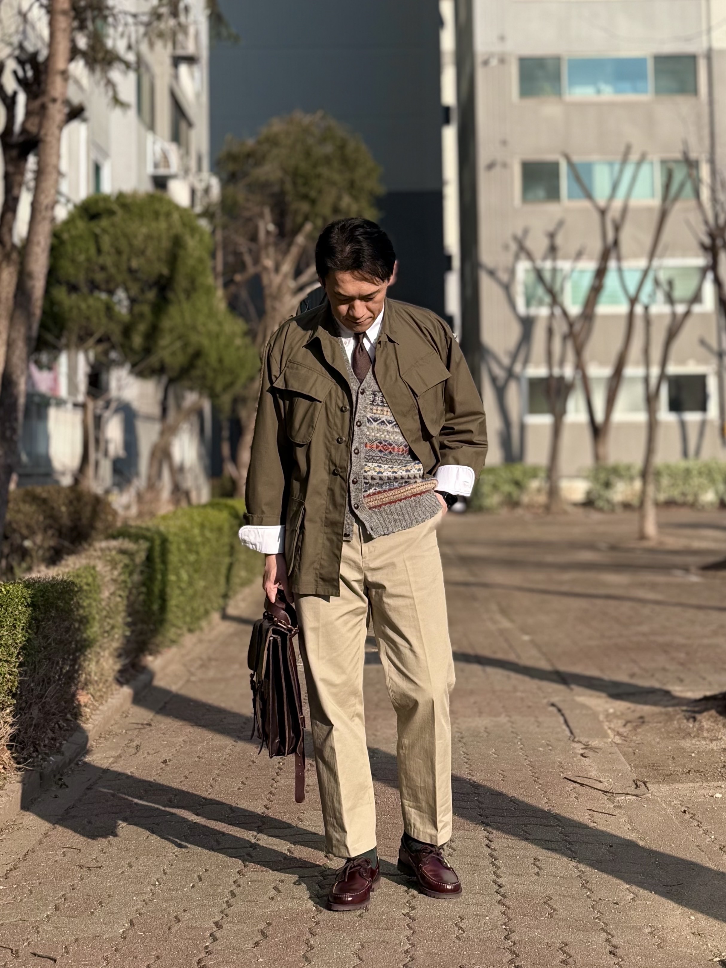 Ciota Jungle Fatigue Jacket Dark Olive - 25SS, Paraboot Malo Lisse America 착용 스타일 - 3
