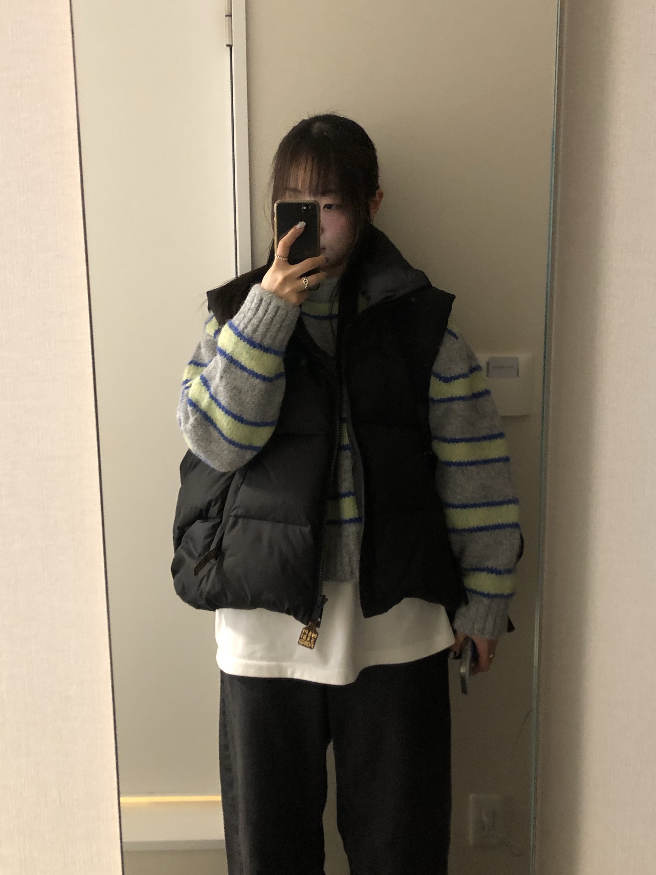 Kapital Ripstop Nylon Down Burger Keel Vest Black 착용 스타일