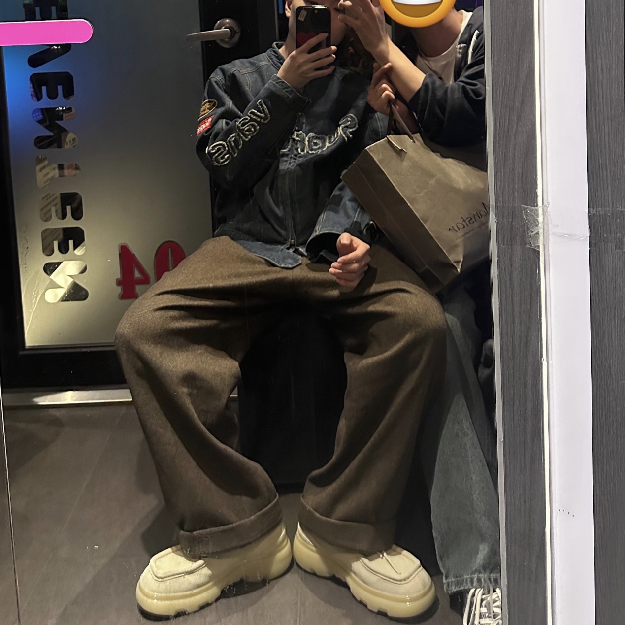 Amomento Wool Martin Pants Brown - 24FW, Supreme x Vanson Leathers Cordura Denim Jacket Blue - 22FW 착용 스타일