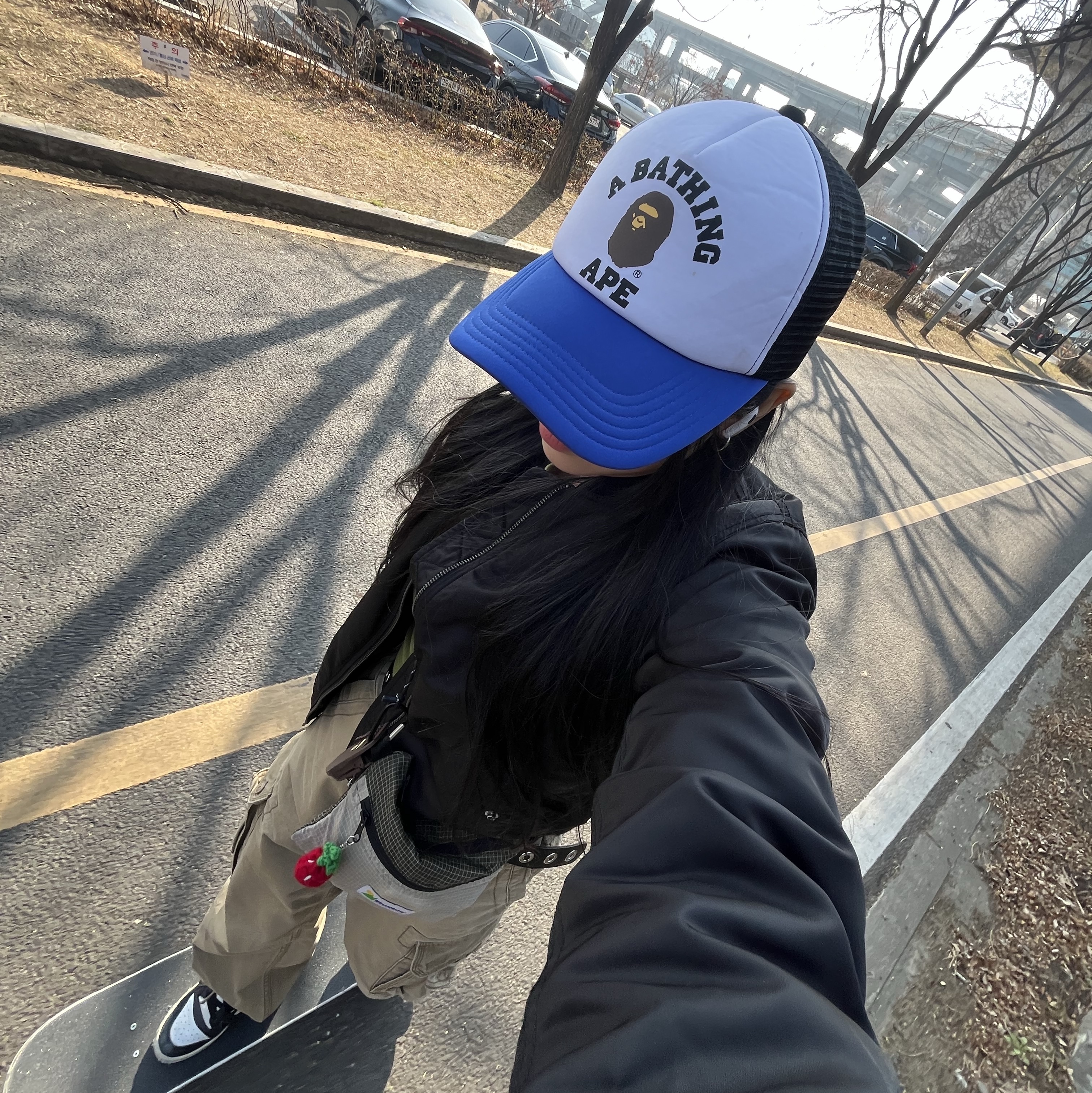 BAPE College Mesh Cap Black 착용 스타일 - 2