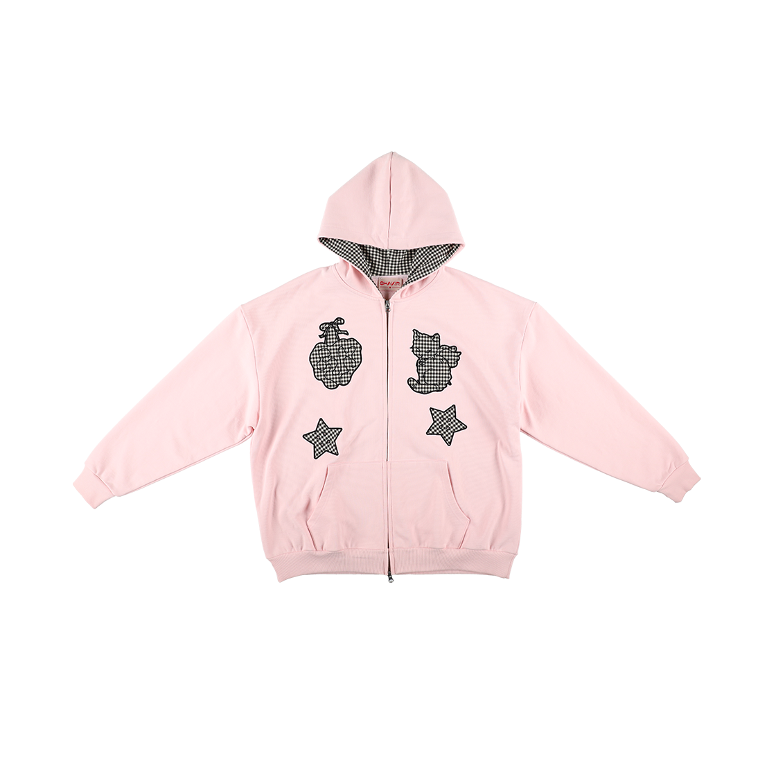 샤키리 키링 체크 패치 후디 (핑크)(SHAKIRI Kiring Check Patch Hoodie (Pink))