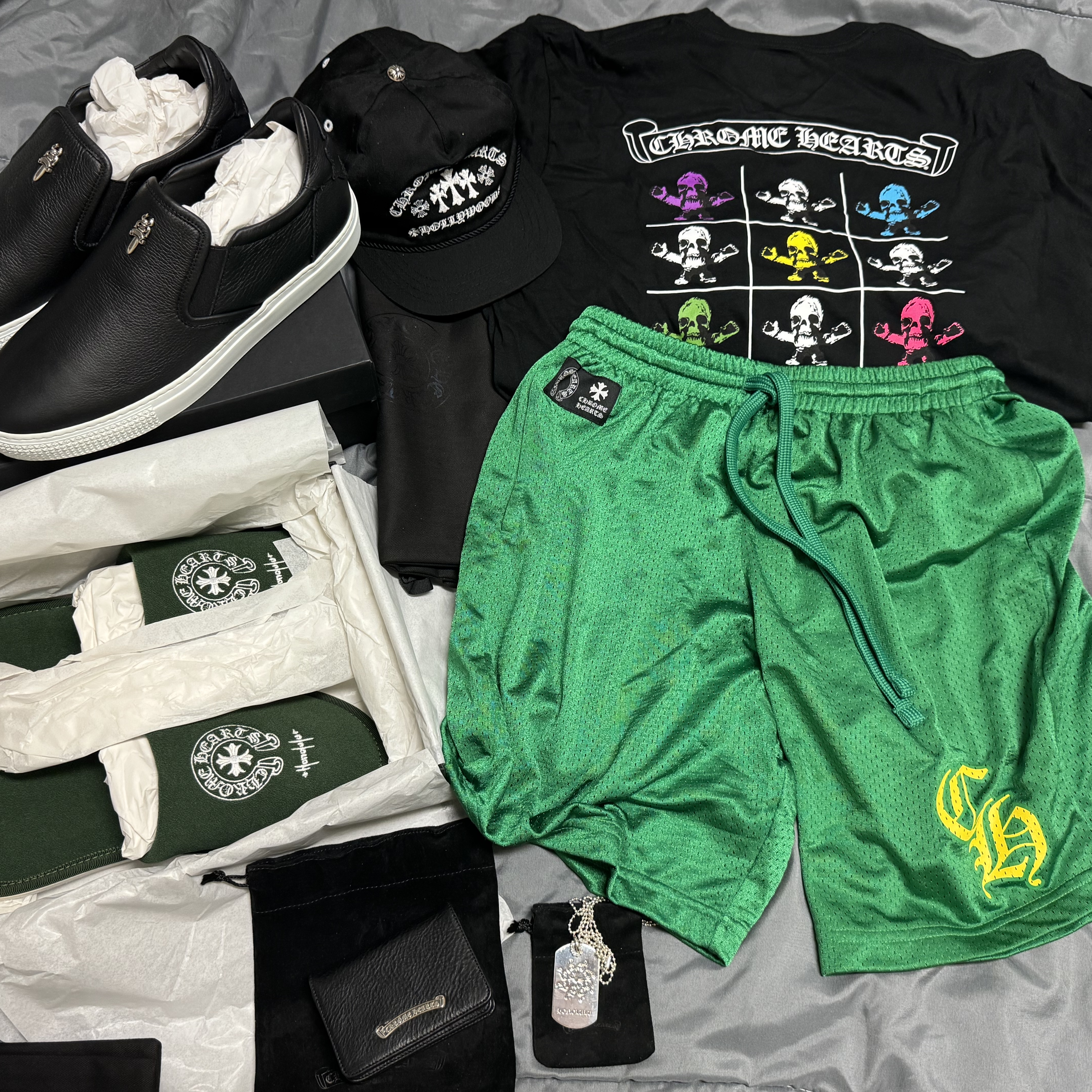 Chrome Hearts Mesh Warm Up Shorts Green 착용 스타일 - 3