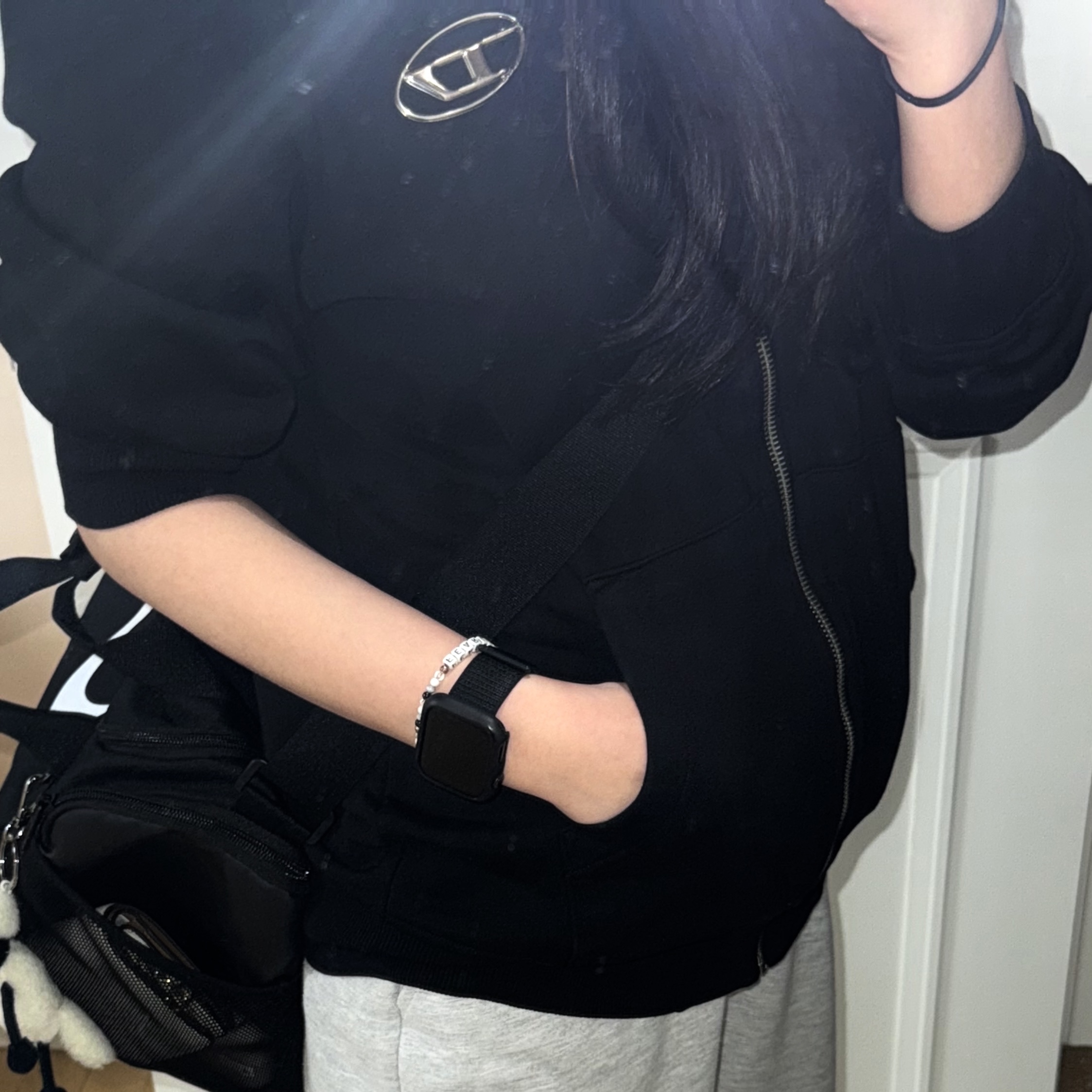 Diesel S-Ginni-Zip-Od Zip Up Sweatshirt Black 착용 스타일 - 1