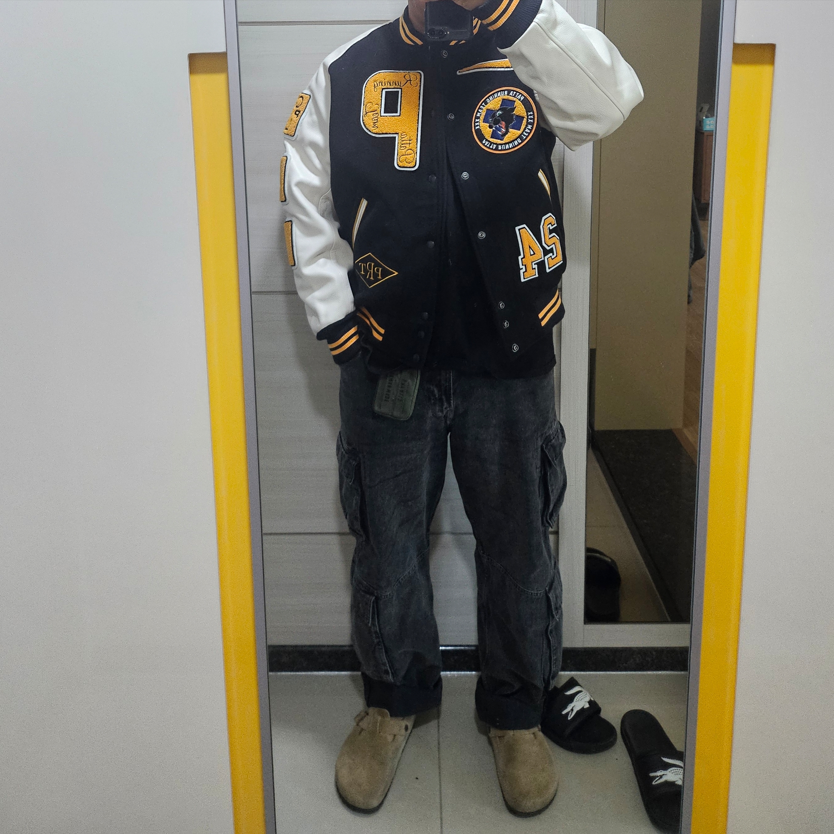 Nike x Patta Varsity Jacket Black Yellow - Asia 착용 스타일