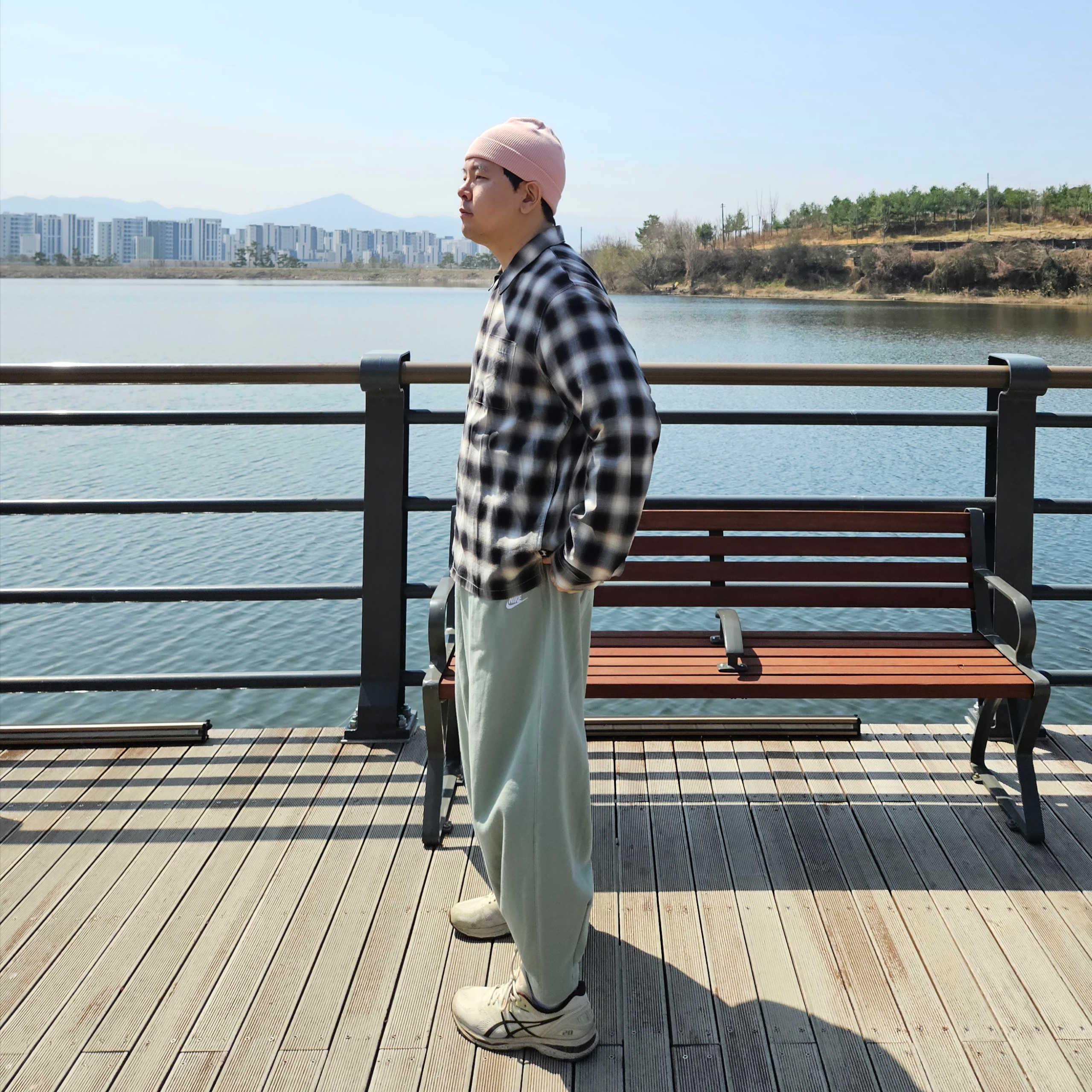 Stussy Shadow Plaid Zip LS Shirt Navy 착용 스타일 - 4
