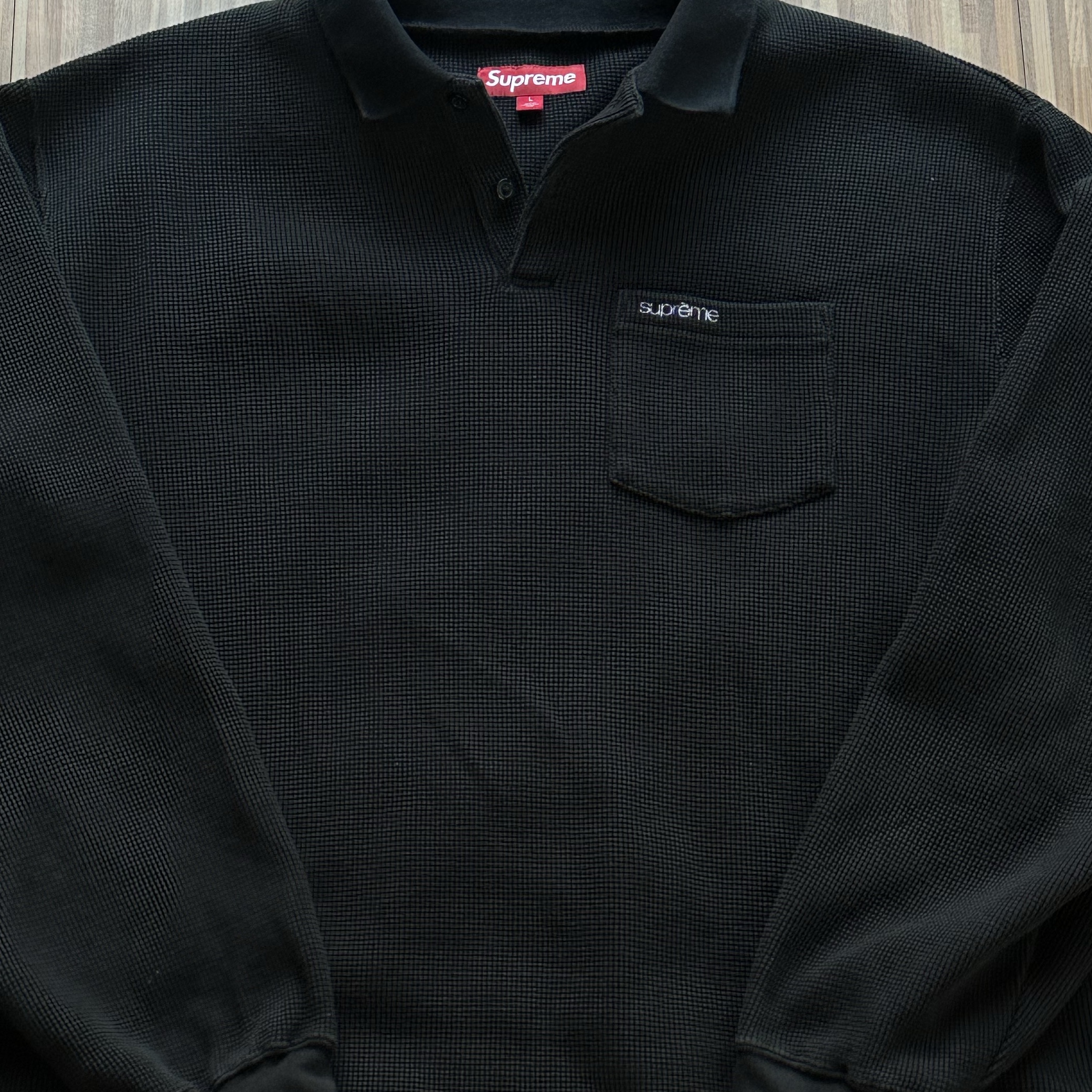 Supreme Thermal L/S Polo Black - 23FW 착용 스타일 - 1
