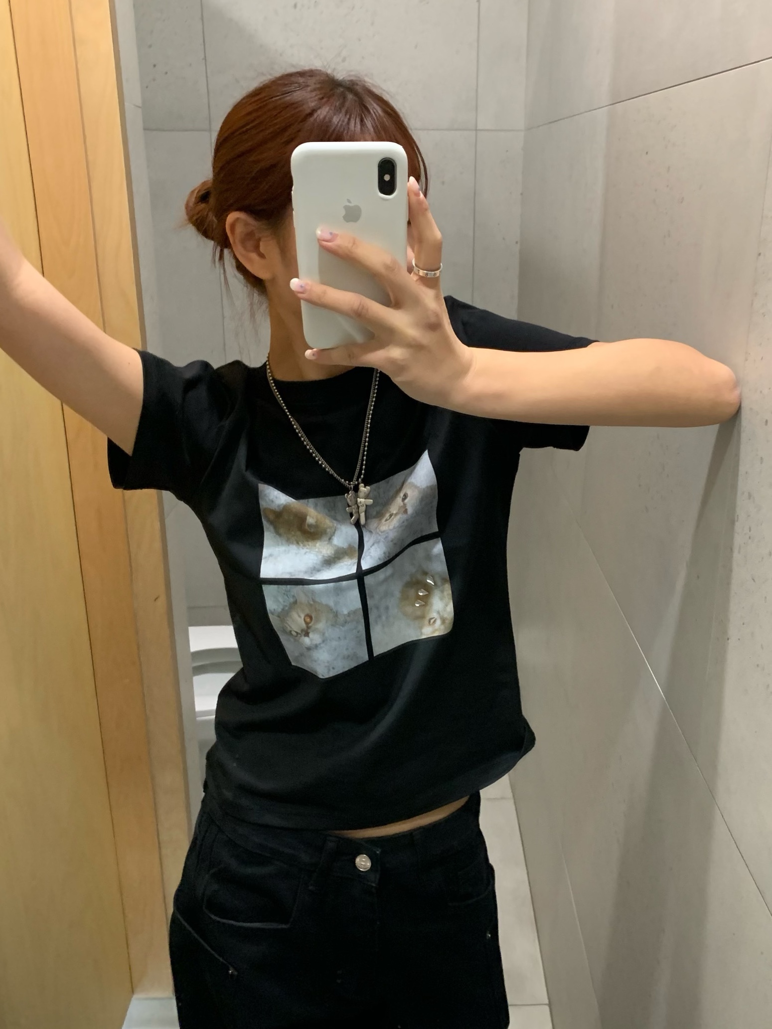 Heaven by Marc Jacobs Friendship Necklace Set Silver Ox (Set of 2), GIMMETHEYOUNG G_Love Cat T-Shirt_S  BLack 착용 스타일