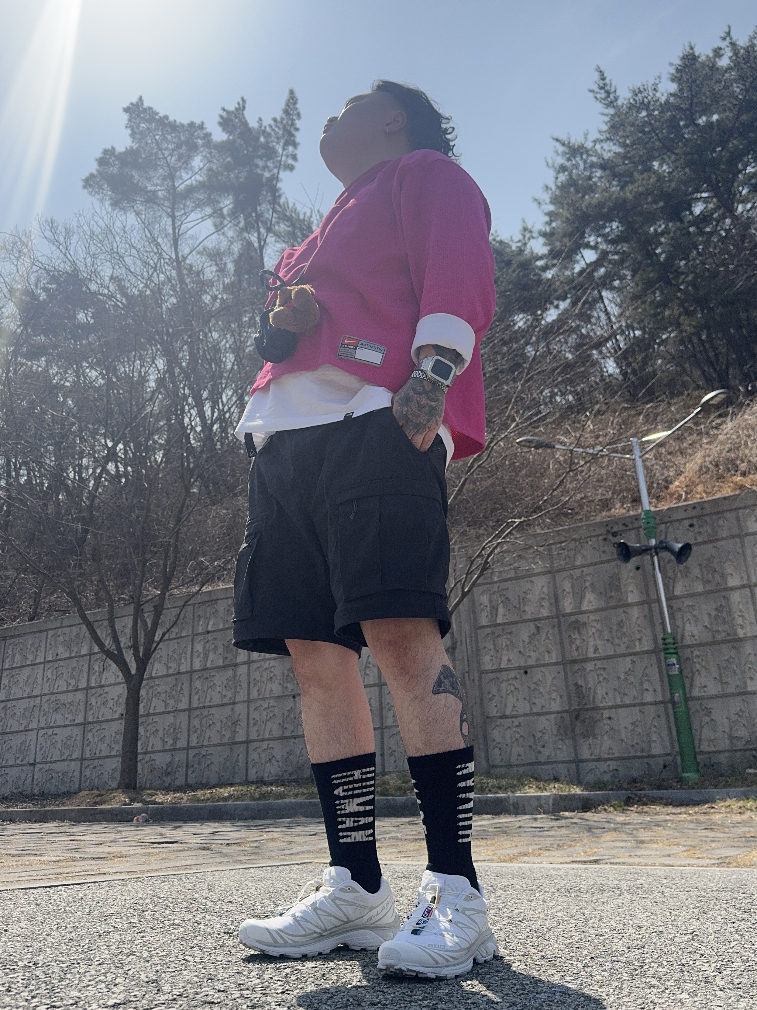 Human Made HM Logo Socks Black, Salomon XT-6 ADV White 착용 스타일