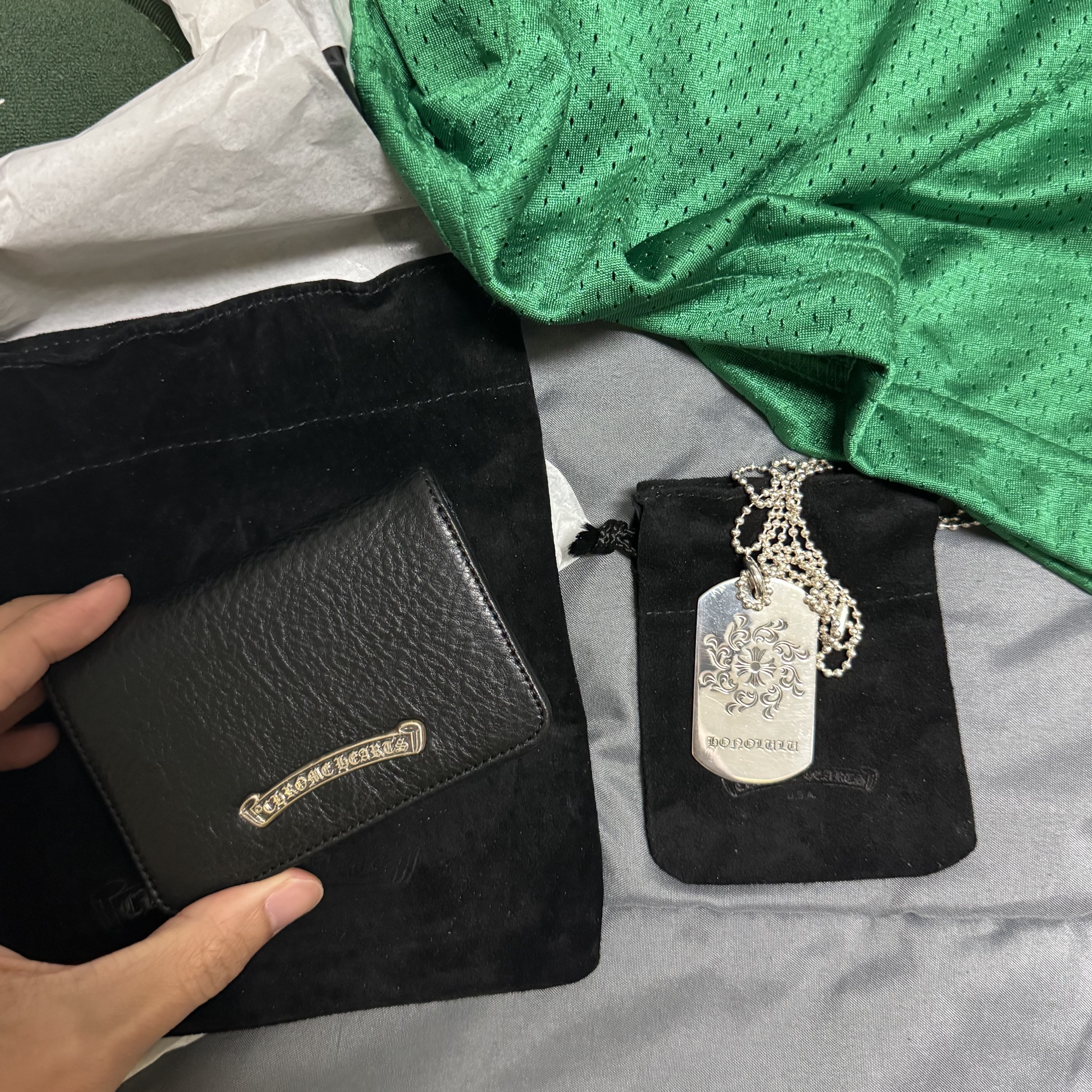 Chrome Hearts Mesh Warm Up Shorts Green 착용 스타일 - 1