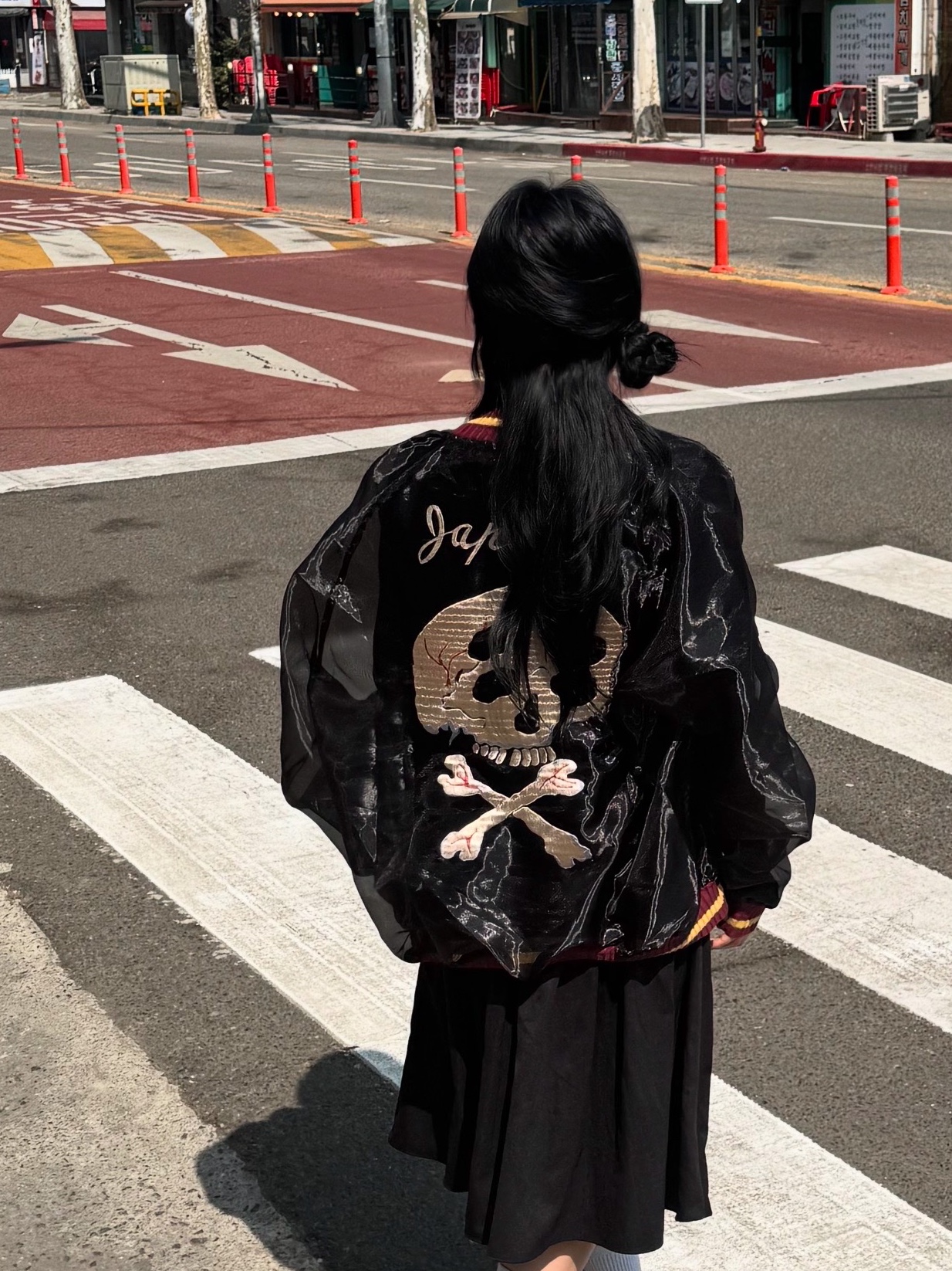 Kapital Sheer Pearl Mosquito Guard Souvenir Jacket Black 착용 스타일 - 1