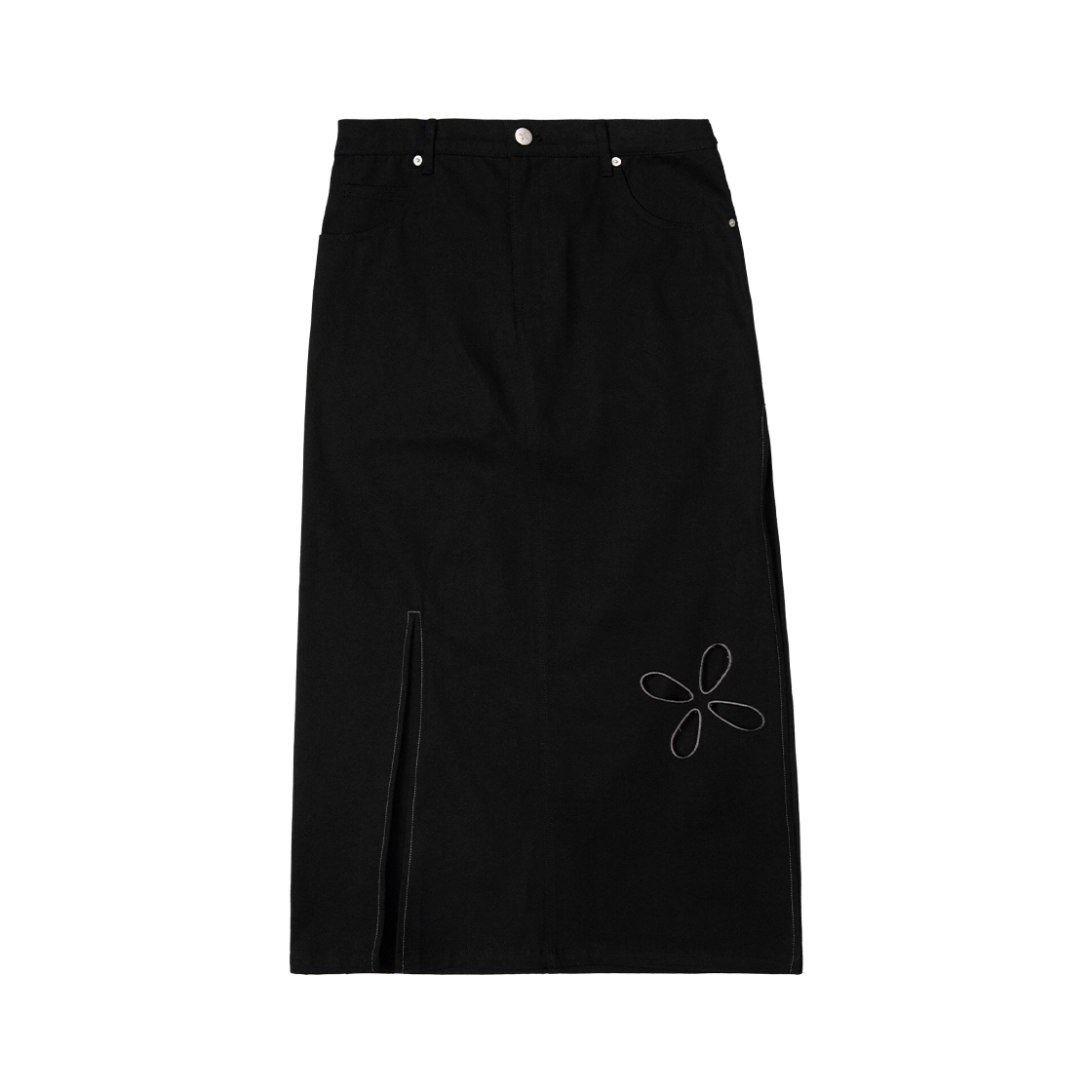 R-25-S09 Riomeu Cotton Unbalance Long Skirts Black